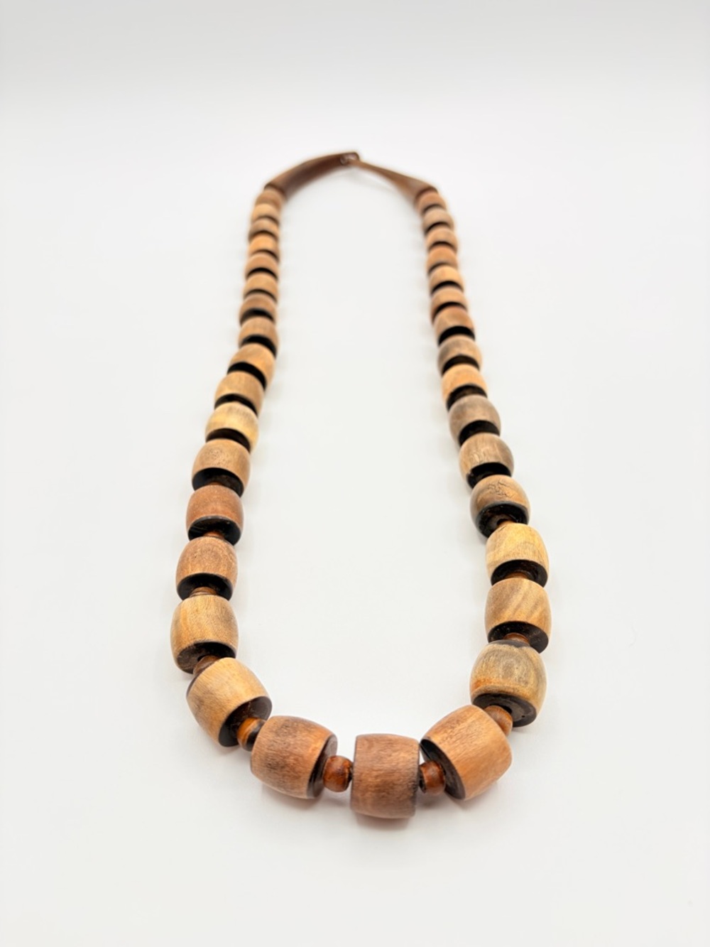 Handcrafted Wood Bead Necklace Natural Wood Boho Tribal Long Necklace